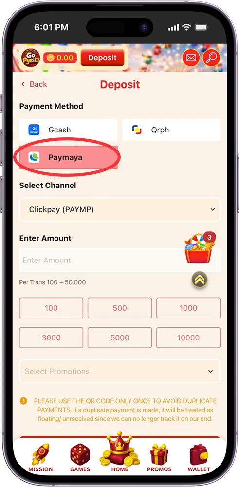 Go Pyesta Maya Deposit Choosing Your Payment Method