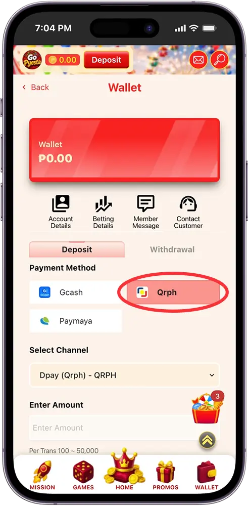 Go Pyesta QRPh Deposit Choosing Your Payment Method