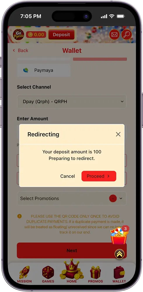 Go Pyesta QRPh Deposit Confirming Your Transaction